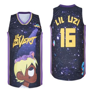 Filmbasketbal 16 lil Uzi Vert Jersey Men Summer Hiphop High School Embroidery University voor sportfans Vintage Team Color Black Shirt Breathable pullover