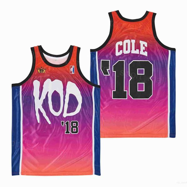Film Basketball 18 J Cole Jerseys Album Musique Kod Man Summer HipHop High School University Pour les fans de sport Vintage Team Color Red Shirt Respirant Stitched Pullover