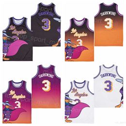 Film Basketball 3 Dessin animé Darkwing Maillots Los Angeles 1992 LA Retro Pour les fans de sport Pur coton Noir Blanc Violet Respirant Vintage HipHop Pullover College Sale