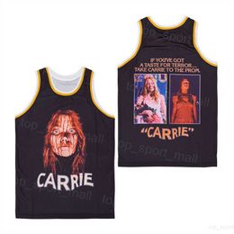 Filmbasketbalfilm 0 Carrie Jerseys 1976 Retro pullover College Adembatten Hiphop Pure Cotton Shirt Team Zwarte kleur Stikte Sport Vintage genaaid aan