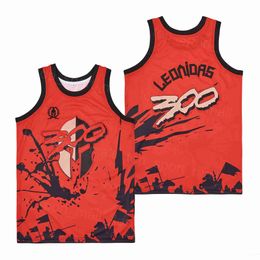 Película Baloncesto Película 300 King Leonidas Jerseys of Sparta Retro High School Pullover Transpirable College HipHop Pure Cotton Sport Shirt HipHop Team Red Todo cosido