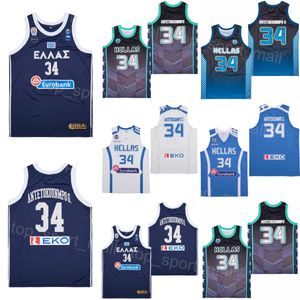 Film Basketball Giannis Antetokounmpo Jersey 34 Grèce Hellas College Rétro Sport Pull Respirant Vintage HipHop Bleu Marine Blanc ALTERNATE University