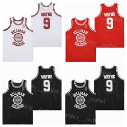 Movie Basketball Hillman College 9 Dwayne Wayne Jersey Uniform Hiphop All Stitched Team Black Red White Color University Hip Hip Ademende Hiphop voor sportfans