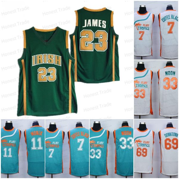 Jersey de baloncesto de películas 23 James Moon Flint Tropics Semi Pro Ed Monix 11 Space Jam Tune Squad Taz Stitched Irish St. Vincent Mary High School