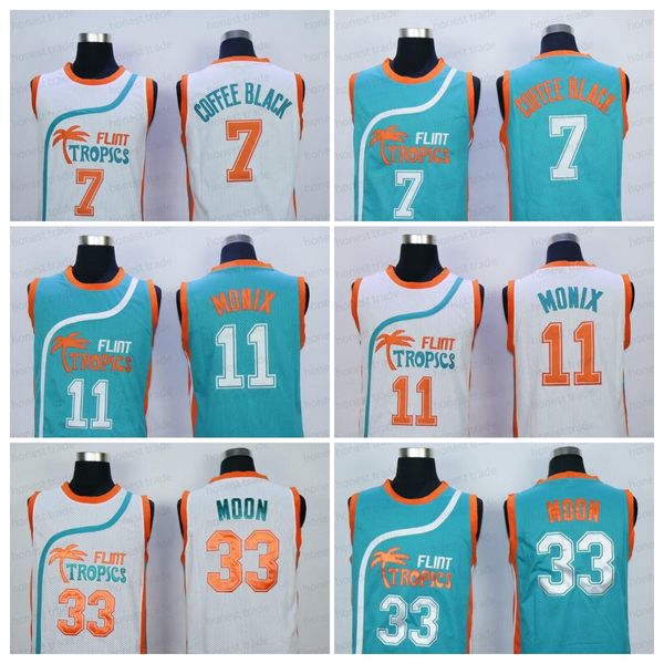 Película Baloncesto Jersey Flint Tropics Semi Pro 7 Café Negro 11 Ed Monix 33 Jackie Moon Verde Blanco Camisetas de baloncesto para hombre