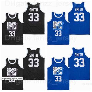 Filmbasketbalmuziek Televisie #33 Will Smith Jersey MTV Eerste jaarlijkse Rock N Jock Bball Ademende middelbare school Hiphop Blue Black Team Color Good