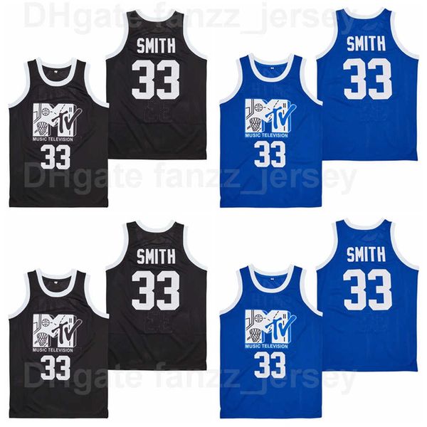 Film Basketball Music Television # 33 Will Smith Jersey MTV Premier Rock Annuel Rock N Jock Bball Bball Hip Hip School HIP HIPHOP Blue Black Team Couleur Bonne qualité