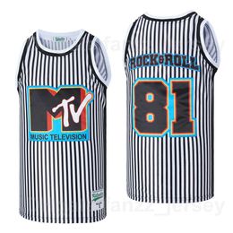 Movie Basketball Music Televisie MTV 81 Rock Roll Jerseys Man Hip Hop Black Wit Pinstripe Team Color Hiphop Breathable High School For Sport Fans Shirt Uniform