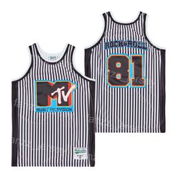 Basketbalfilm Music Televisie MTV Jersey 81 Rock Roll Shirt Film Retro Black White Pinstripe Team Hiphop Breathable pullover High School For Sport Fans Good