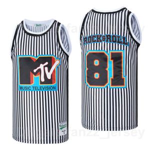 Film Basketball Musique Télévision MTV 81 Rock Roll Maillots Homme Hip Hop Noir Blanc Pinstripe Équipe Couleur HipHop Respirant Lycée Pour Sport Fans Chemise Uniforme