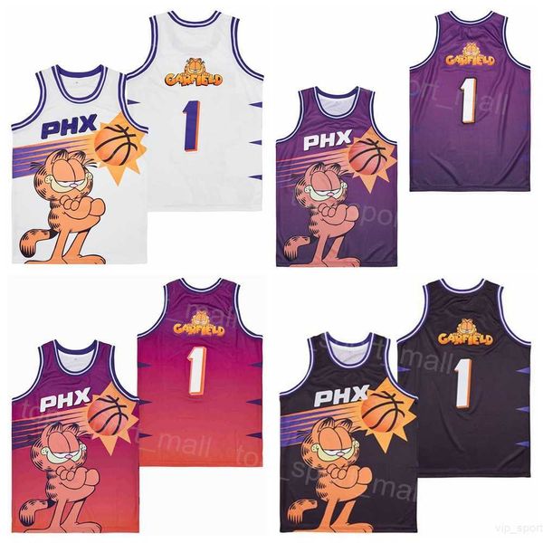 Film Basketball PHX 1 Garfield Jerseys Hommes 2004 Rétro Noir Blanc Violet Team College Pour Les Fans De Sport Pur Coton Retraite Respirant Vintage Pull HipHop Uniforme
