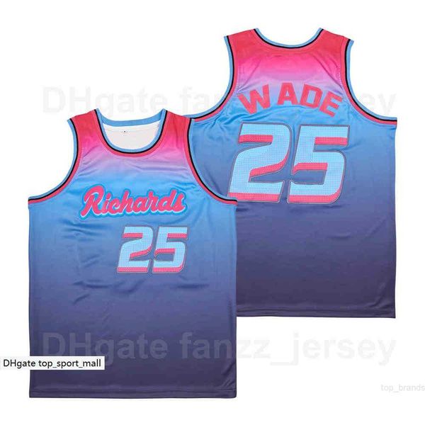 Baloncesto de la película Richards High School 25 Dwyane Wade Jersey Men Hiphop para Fans Sport Team Color Blue Uniforme de algodón puro transpirable Excelente