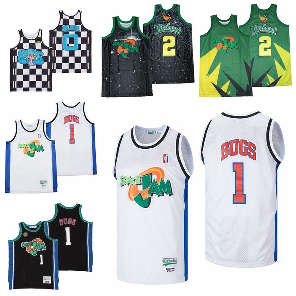 Filme Basquete Space Jam Tune Squad Looney 1 Bugs Bunny Jersey 2 Daffy Duck 0 MONSTARS XADREZ Uniforme HipHop Preto Branco Todos Costurados Respirável Para Fãs de Esportes