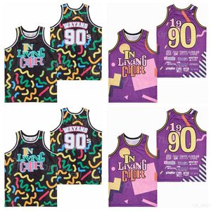 Film Basketball Série télévisée en maillots de couleurs vivantes 90 WAYANS 1990 Retro Sport Pullover College Respirant Vintage HipHop Purple Black University All Stitched Team