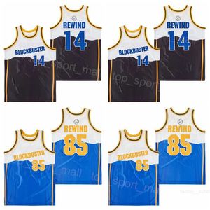 Film basketbal video blockbuster jersey 85 terugspoelen 14 college retro pullover ademende vintage hiphop zwart blauw voor sportfans alternatief universitair uniform