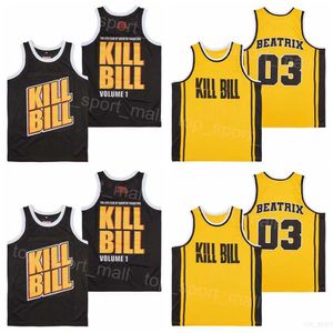 Film Basketbal Video KILL BILL Jerseys 1 Volume en 03 Beatrix Retro Voor sportfans Puur katoen Zwart Geel Retire Ademend Vintage HipHop Pullover College Man