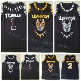 Film Black Panther WAKANDA 1 Tchalla Jersey Basketball 2 Hillmoager Erik Killmonger College University Embroidery Team Noir Pour les fans de sport Respirant Homme NCAA