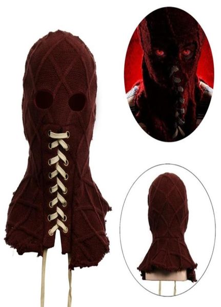 Película Brightburn Cabeza completa Hood Red Cosplay Strary Horror espeluznante Facinada de punto de punto transpirable Halloween Props 2206117768210