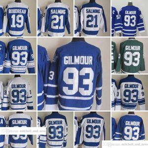 Film CCM Vintage Hockey 93 Doug Gilmour maillots broderie 21 Borje Salming 19 Bruce Boudreau maillot blanc bleu vert rétro