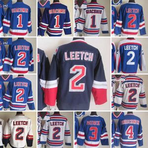 1926-1999 Film Retro CCM Hockey Jersey Broderie 1 Maillots Eddie Giacomin 2 Brian Leetch 3 James Patrick 4 Ron Greschner 77 Phil Esposito Maillots Vintage