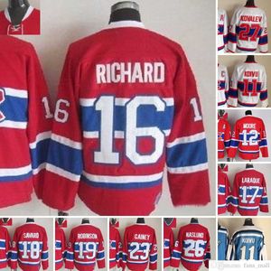 Película CCM Vintage Hockey sobre hielo 11 SAKU KOIVU Jerseys 12 Dominic Moore 16 Henri Richard 17 Georges Laraque 18 Serge Savard 19 Larry Robinson Hombres Jersey bordado