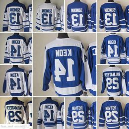 Film CCM Vintage Hockey sur glace 13 Mats Sundin Maillots 14 Dave Keon 29 Mike Palmateer 13 Mats Sundin Hommes Maillot de broderie Blanc Bleu Gr 72