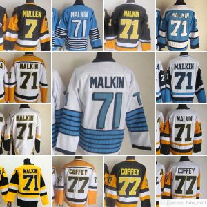 Película CCM Vintage Hockey sobre hielo 71 Evgeni Malkin Jerseys 77 Paul Coffey 7 Joe Mullen Hombres Jersey bordado Blanco Negro Amarillo Azul 63