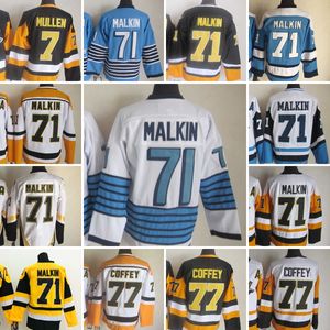 1967-1999 Film Retro CCM Hockey Jersey Borduurwerk 71 Evgeni Malkin 77 Paul Coffey 7 Joe Mullen Vintage Jerseys Wit Zwart Geel Blauw