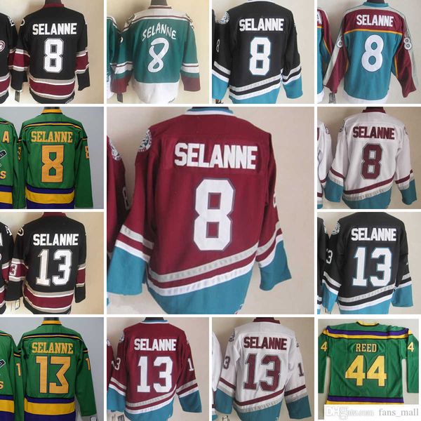 Movie CCM Vintage Hockey su ghiaccio 8 Teemu Selanne maglie cucite 44 Fulton Reed 13 Teemu Selanne Jersey 1993 Verde Nero Rosso Blu Bianco Uomo Retro