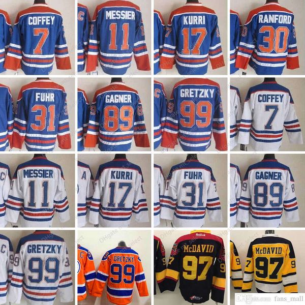 Film CCM Vintage Hockey sur glace''nHl'' 7 Paul Coffey Jerseys cousus 99 Wayne Gretzky 11 Mark Messier 17 Jari Kurri 30 Bill Ranford 31 Grant Fuhr 89