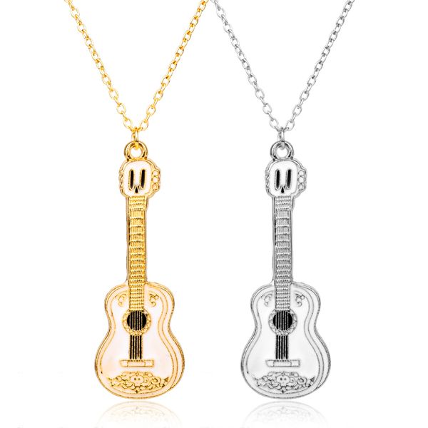 Film Coco collier guitare pendentif à la main corde chaîne collier couleur argent pendentif dessin animé/Anime bijoux livraison directe