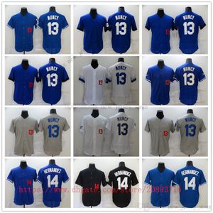 Movie College Baseball Wears Jerseys Stitched 13 MaxMuncy 14 EnriqueHernandez Slap All Stitched Number Name Away Respirant Sport Vente Haute Qualité