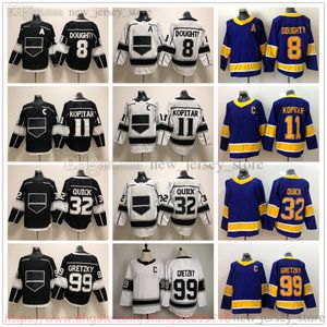 Film College Hockey porte des maillots cousus 8DrewDoughty 11AnzeKopitar 32JonathanQuick 99WayneGretzky 11AnzeKopitar Reverse Retro Hommes Jeunes Femmes Blanc