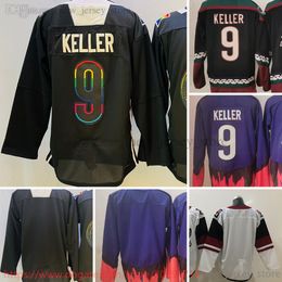 Movie College Ice Hockey porte des maillots cousus 9claytonkeller violet revers rétro noir