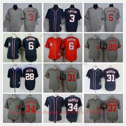 Film Vintage Baseball Jerseys porte cousu 3 MichaelTaylor 6 AnthonyRendon 34 BryceHarper tous cousus nom numéro respirant sport maillot de haute qualité