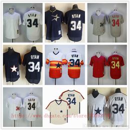 Camisetas de béisbol vintage de la película Viste cosido 34 NolanRyan Todo el nombre cosido Número de visitante Transpirable Venta deportiva Jersey de alta calidad