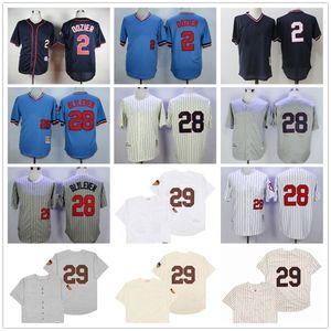 Film Vintage Baseball Jerseys porte cousu 2 BrianDozier 28 BertBlyleven 29 RodCarew tous cousus nom numéro loin respirant sport maillot de haute qualité
