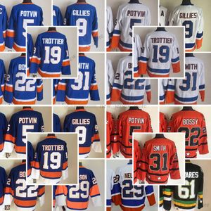 1997-2008 Film Rétro CCM Hockey Jersey Cousu 5DenisPotvin 9ClarkGillies 19BryanTrottier 22MikeBossy 31BillySmith 29Nelson 16PatLaFontaine Maillots