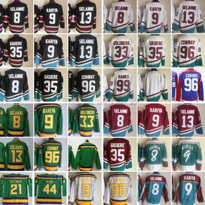 Film College Vintage Hockey su ghiaccio Indossa maglie cucite 8TeemuSelanne 9PaulKariya 13TeemuSelanne 35Jean-SebastienGiguere 96CharlieConway 99AdamBanks Jersey