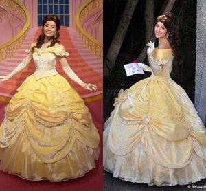 Movie Cosplay Gold Quinceanera jurken van de schouderbaljurken Abendkleider Ruches Lace-Up korset prinses gelaagde avondjurk