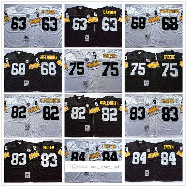 Film DIY Vintage Fußball 84 Antonio Brown Trikots genäht 75 Joe Greene 83 Heath Miller 82 John Stallworth 68 LC Greenwood 63 Dermontti Dawson Trikot Mitchell Ness