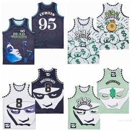 Película Película Baloncesto 95 Curtis Presidentes muertos Jersey 8 Teoría de la conspiración Bolsas de dinero 1995 Uniforme HipHop Negro Verde Color blanco Todo cosido Hip Hop Algodón puro