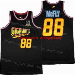 Filmfilm Gigawatts 88 McFly Basketball Jersey 1985 Hip Hop Team Kleur Zwart voor sportfans Pure katoenen borduurwerk en gestikte Hiphop Ademhoogte hoge kwaliteit