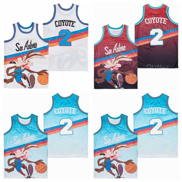 Film Film X Looney Tunes Wile E 2 Coyote Basketball Jersey Hommes Équipe Couleur Bleu Violet HipHop Pour Sport Fans Université Respirant Hip Hop Tous Cousus College Top