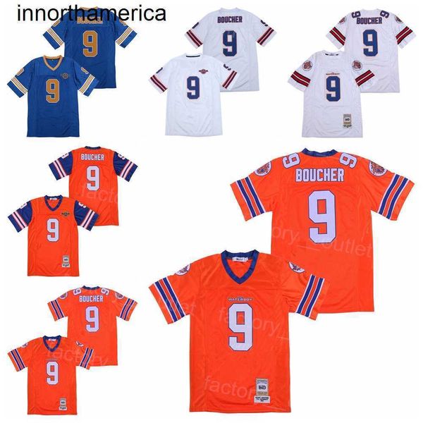 Film Football The Waterboy Adam Sandler 9 Bobby Boucher Jersey Mud Dogs Bourbon Bowl All Stitched College Team Couleur Orange Blanc Bleu Bonne Qualité