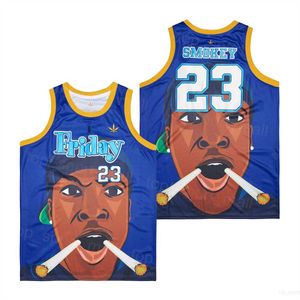 Film Vrijdag 23 Smokey basketball jerseys Man Retro pullover Ademblik High School College Hiphop Pure Cotton Sport Shirt Team Blue Color Stitched Retire Uniform