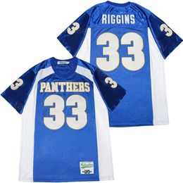 33 Riggins Indigo Movie voetbalshirt vrijdag Nacht Lichten Panthers Men College Blue Team Kleur Ademend All Stitched University Pure Cotton Pullover Hiphop