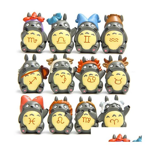 Jeux de cinéma 12pcs Totoro Action figures le zodiac mini figrines résine toys artwares gâteau toppers décorations 4,2 cm / 1,6 pouce de haut dro dhhsk