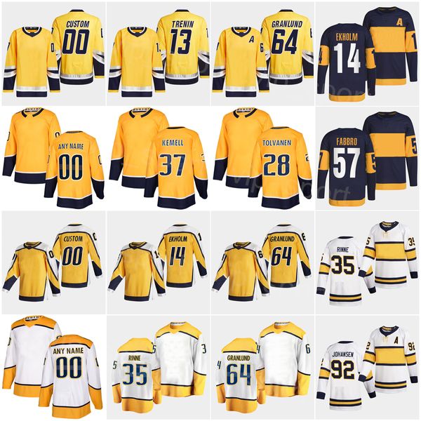 Hockey Reverse Retro 92 Maillot Ryan Johansen 28 Eeli Tolvanen 14 Mattias Ekholm 27 Ryan McDonagh 57 Dante Fabbro Yakov Trenin Mikael Granlund Pekka Rinne Nom personnalisé