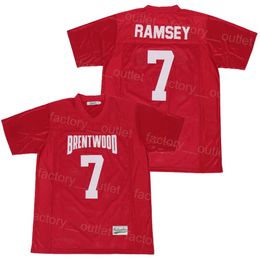 Película High School Football Brentwood Academy 7 Jalen Ramsey Jersey Color del equipo Rojo Algodón puro Hip Hop Para fanáticos del deporte Bordado universitario transpirable Alta calidad